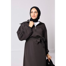 Onlymoon Kadın Scuba Elbise ◆ Kuşaklı Oversize Rahat Kalıp ◆ Günlük Rahat Kombin Için Modern ve Zarif