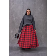 Küçüğüm Butik Kırmızı Dama Desenli Pazen Balon Etek