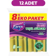 Parex Klasik Oluklu 8'li Yeşil Sünger Onikili Paket