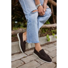 Angelina Jones Amor Kadın Tutun Nude Gercek Suet Loafer Ayakkabı