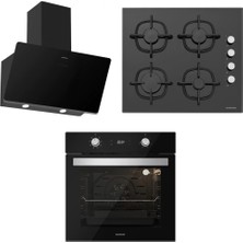 Silverline BO6504B01 - CS5343B01 - 3457 Soho 60 Siyah Cam Ankastre Set