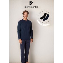 Pierre Cardin Erkek %100 Pamuk Uzun Kol Logo Detaylı & Lisanslı Pijama Takımı (2 Adet Hediye Çorap) L1.PC.6099.001