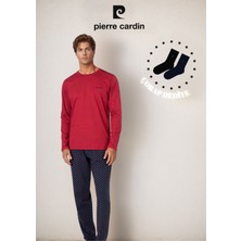 Pierre Cardin Erkek %100 Pamuk Uzun Kol Logo Detaylı & Lisanslı Pijama Takımı (2 Adet Hediye Çorap) L1.PC.6099.001