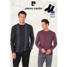 Pierre Cardin Erkek %100 Pamuk Uzun Kol Çizgi Detaylı Siyah & Bordo Iki Adet Pijama Takımı L1.PC.6105.002