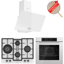 Ferre Flowart Yeni Seri Premo  Beyaz  Ankastre Set   ( D087 + ED076-WFA - Wok  + QBL62CB )