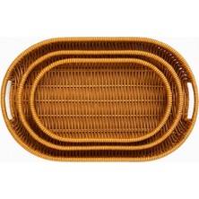 3'lü Rattan Servis Tepsisi Oval Model  30-35-40 cm