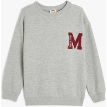 Three Sisters Butik Koton Erkek Çocuk Bisiklet Yaka Slogan Baskılı Uzun Kollu Sweatshirt