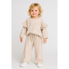 Kız Çocuk Triko Ispanyol Paça Alt-Üst Takım Krem