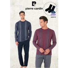 Pierre Cardin Erkek %100 Pamuk Uzun Kol Çizgi Detaylı Lacivert & Bordo Iki Adet Pijama Takımı L1.PC.6105.002
