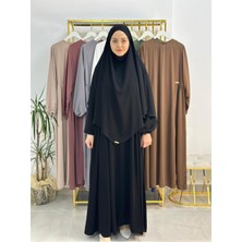 Erasra Class Yandan Büzgülü Elbise Sufle Esarp Takım Jilbab,abaya,hijab ( Hac ve Umre Için Uygundur) Siyah