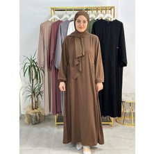 Erasra Class Şallı ,tesettür Yandan Büzgülü Elbise Takım ( Hac ve Umre Için Uygundur) Kahve Renk