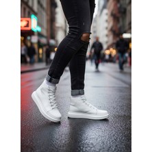 Ebrus Trend ET0713 Bağcıklı Beyaz Yüksek Taban Erkek Tarz Spor Bot