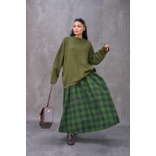 Küçüğüm Butik Yeşil Dama Desenli Pazen Balon Etek
