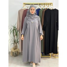 Erasra Class Ferace & Abaya Sufle Takım ,yandan Robalı Elbise.hac ve Umre Için Uygundur Gri Renk