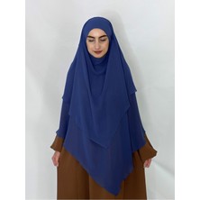 Erasra Class Üç Katlı Hazır Peçeli Sufle Khimar Şifon Esarp 4 Ipli Indigo Mavi