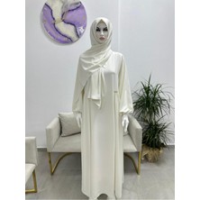 Erasra Class Şallı ,tesettür Yandan Büzgülü Elbise Takım ( Hac ve Umre Için Uygundur) Beyaz Renk