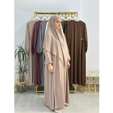Erasra Class Yandan Büzgülü Elbise Sufle Esarp Takım Jilbab,abaya,hijab ( Hac ve Umre Için Uygundur) Bej