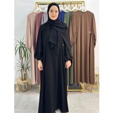 Erasra Class Şallı ,tesettür Yandan Büzgülü Elbise Takım ( Hac ve Umre Için Uygundur) Siyah Renk