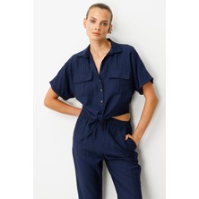 Accort Bağlama Detaylı Crop Gömlek-Lacı