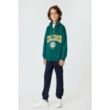 Three Sisters Butik Koton Erkek Çocuk Sweatshirt Dik Yaka Yarım Fermuarlı Kolej Baskılı Pamuklu