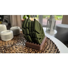 Genç 3D Monstera Yaprak Bardak Altlığı Seti (Stand Dahil) – 3D Baskı Organik Pla Malzeme