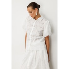 Accort Balon Kol Pamuklu Fisto Gömlek-Kemık