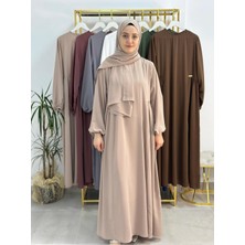 Erasra Class Şallı ,tesettür Yandan Büzgülü Elbise Takım Jilbab,abaya,hijab ( Hac ve Umre Için Bej Renk