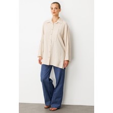 Accort Yırtmaç Detay Modal Gömlek-Taş