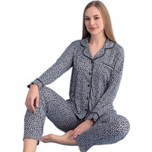 Bipamuk Bianca Notte Leopar Kadın Pijama Takımı Yumuşak Dokulu S/2xl