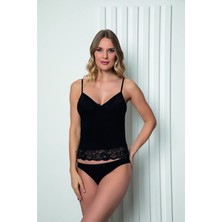 Alissa Kadın Siyah Dantelli Penye Atlet Külot ve Kaşkorse Set L.4.0.2.l.0.03