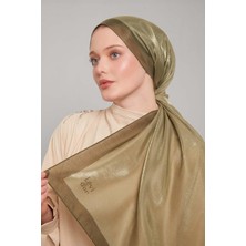 Lêvi D'or Haki Şerit Desen Kehribar Şal