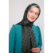 Lêvi D'or Koyu Yeşil Dama Desen Monogram Şal