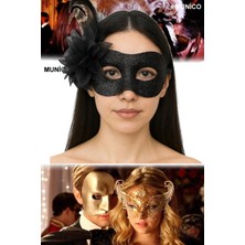 Munico Siyah Metalik Parti Maskesi – Tüylü ve Simli Tasarım | Kostüm Partileri ve Özel Geceler Için
