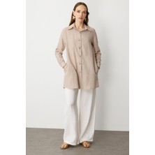 Accort Keten Görünümlü Tunik Gömlek-Taş