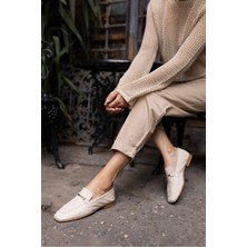 Angelina Jones Novay Kadın Bej Gerçek Deri Loafer Babet