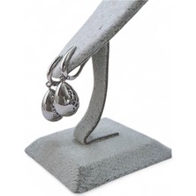 Cesicey Sallantılı Arkası File Görünümlü Damla  Kadın Çelik Küpe Gümüş Renk