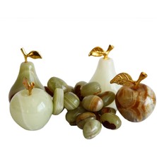 Taru Pasaj Oniks Doğal Taş Meyve Seti – 1,5” Elma X2, 1,5” Armut X2, 15’li Üzüm – Yeşil/beyaz/kahve – El Yapımı Dekoratif Hediyelik