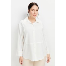 Accort Büyük Beden Yakası Broşlu Gömlek-Kemık