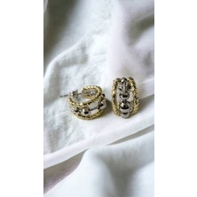 Cesicey Kadın Çelik Kenarları Gold Ortası Gümüş Renk Tasarım Halka Küpe