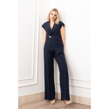 MissVina Verev Kesim Kruvaze Kapama Deteylı Yelek Pantolon Takım 1284