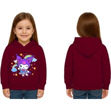 Sedirli Unisex Baskılı Çocuk Swaetshirt Kapüşonlu 3 Iplik Şardonlu Kuromi Baskılı