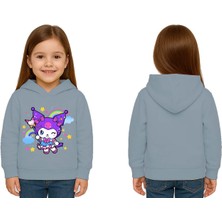 Sedirli Unisex Baskılı Çocuk Swaetshirt Kapüşonlu 3 Iplik Şardonlu Kuromi Baskılı