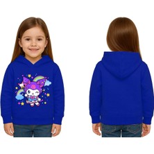 Sedirli Unisex Baskılı Çocuk Swaetshirt Kapüşonlu 3 Iplik Şardonlu Kuromi Baskılı