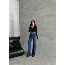 Stali Kadın Likralı Palozo Pantolon Koyu Mavi