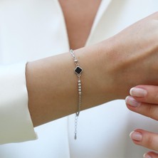 Necati Gün Yonca Siyah Mineli Trend Gümüş Bileklik