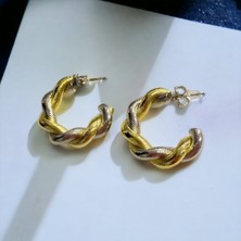 Cesicey Çift Burgu Halka Kadın Çelik Küpe Altın Gümüş Renk