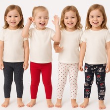 Divonette Kız Çocuk 4’lü Likralı Pamuklu (2-5 Yaş) Lastikli Bel Renkli Desenli Yumuşak Tayt