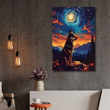 Gaagart Tekli Dikey Kanvas Tablo Çiçekli Manzara ve Kurt