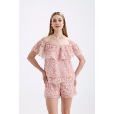 Sense Volan Detaylı Astarlı Dantel Bluz | BLZ33454