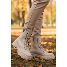 Ayakmod Bej Cilt Içi Polarlı Fermuarlı Kadın Bot 514531 Z